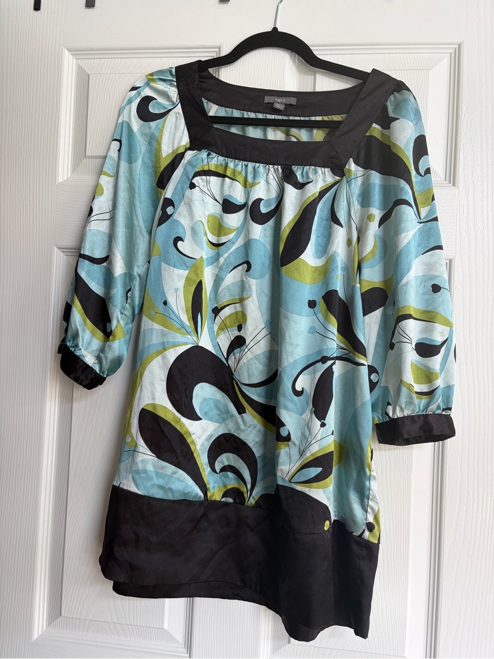 Apt. 9 Abstract Floral Scoop Neck Blouse - Aqua, Lime & Black